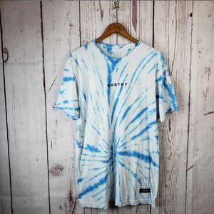 NHIM Love Move Exist Worthy T Shirt Mens Size Large Tie Dye Short Sleeve Blue
